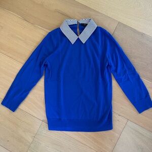 J. Crew Women’s Blue Crewneck Sweater with Striped Collar
